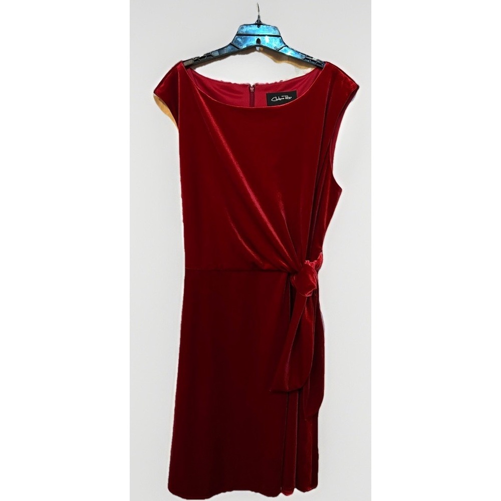 Chelsea Rose Red Velvet Sleeveless Knot Front Knee Length Shift Dress Women's 18